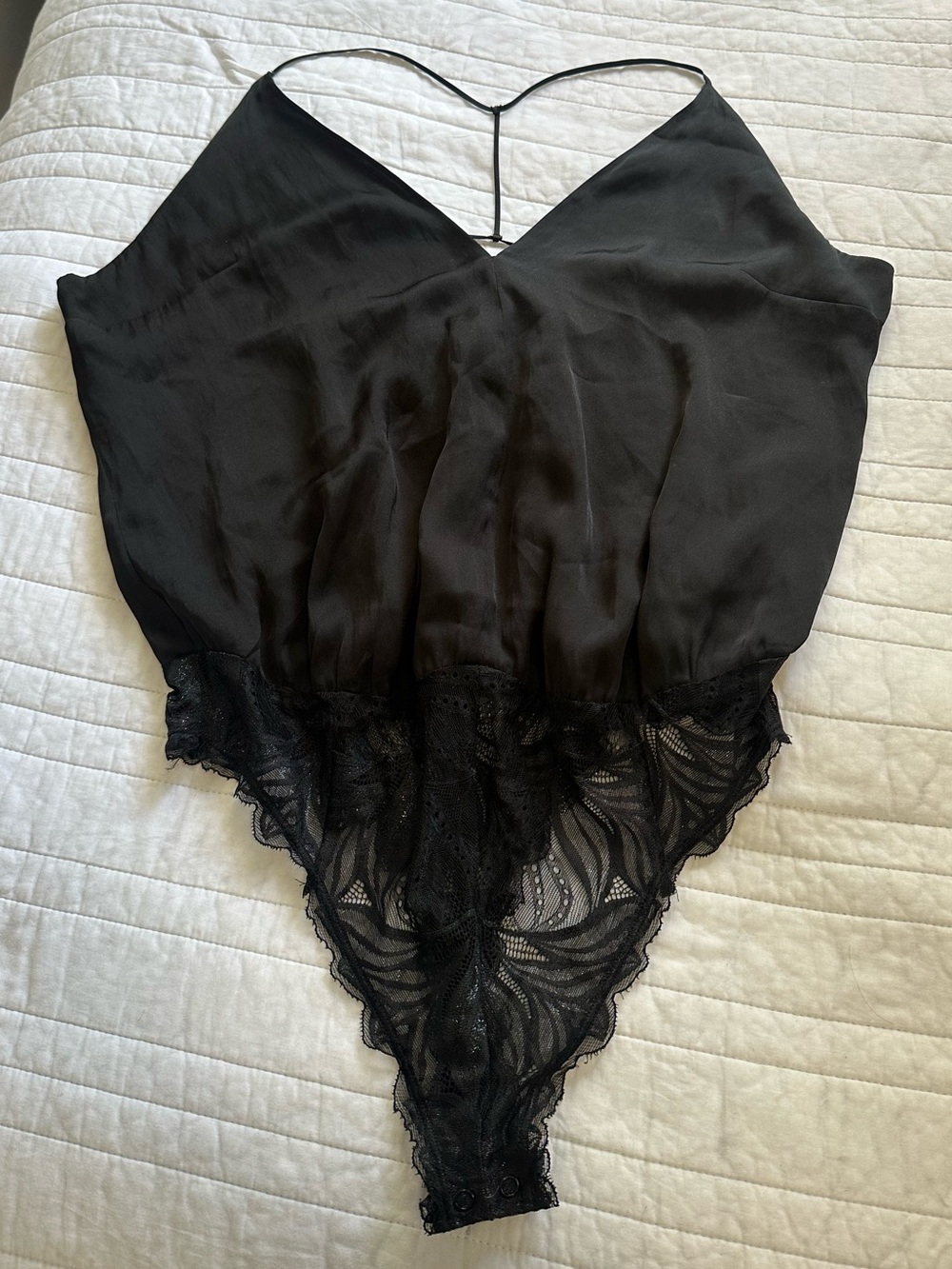 Express Black Satin & Lace Bodysuit Size Large Open Back Sleeveless